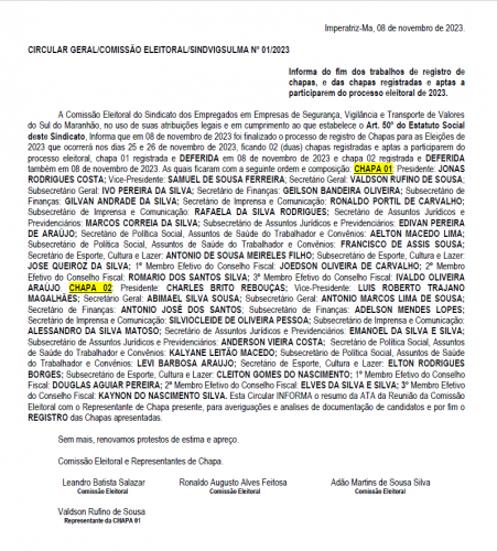 Circular 01 - Eleio 2023 - Encerramento de Registro de Chapa - Publicao