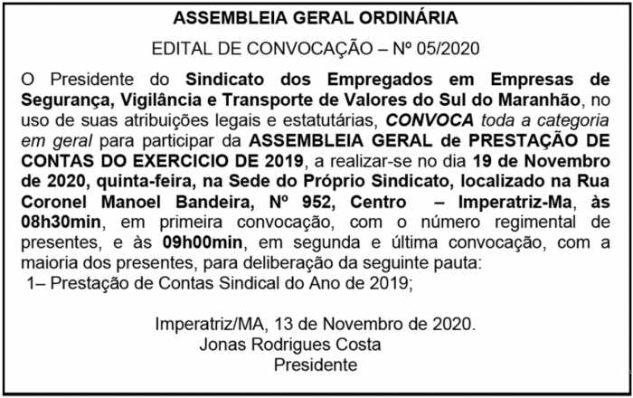 Edital de Publicaao do Sindicato 2020