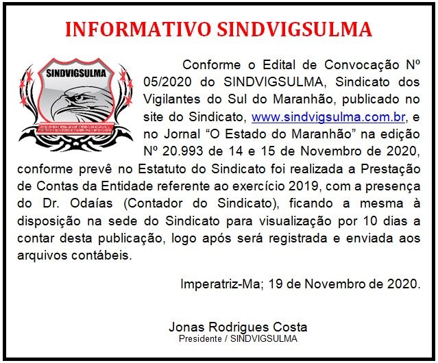 Informativo da Prestao de Conta 2019